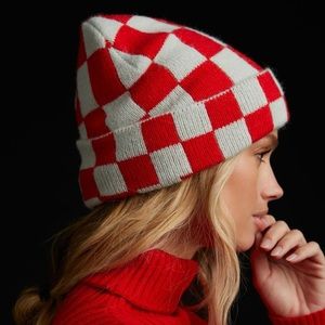 Anthropologie Red Checkered Beanie